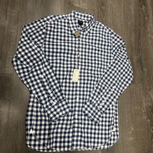 J.Crew 2 Ply Cotton Slim Fit Button Down Shirt Mens S Blue White Gingham Check